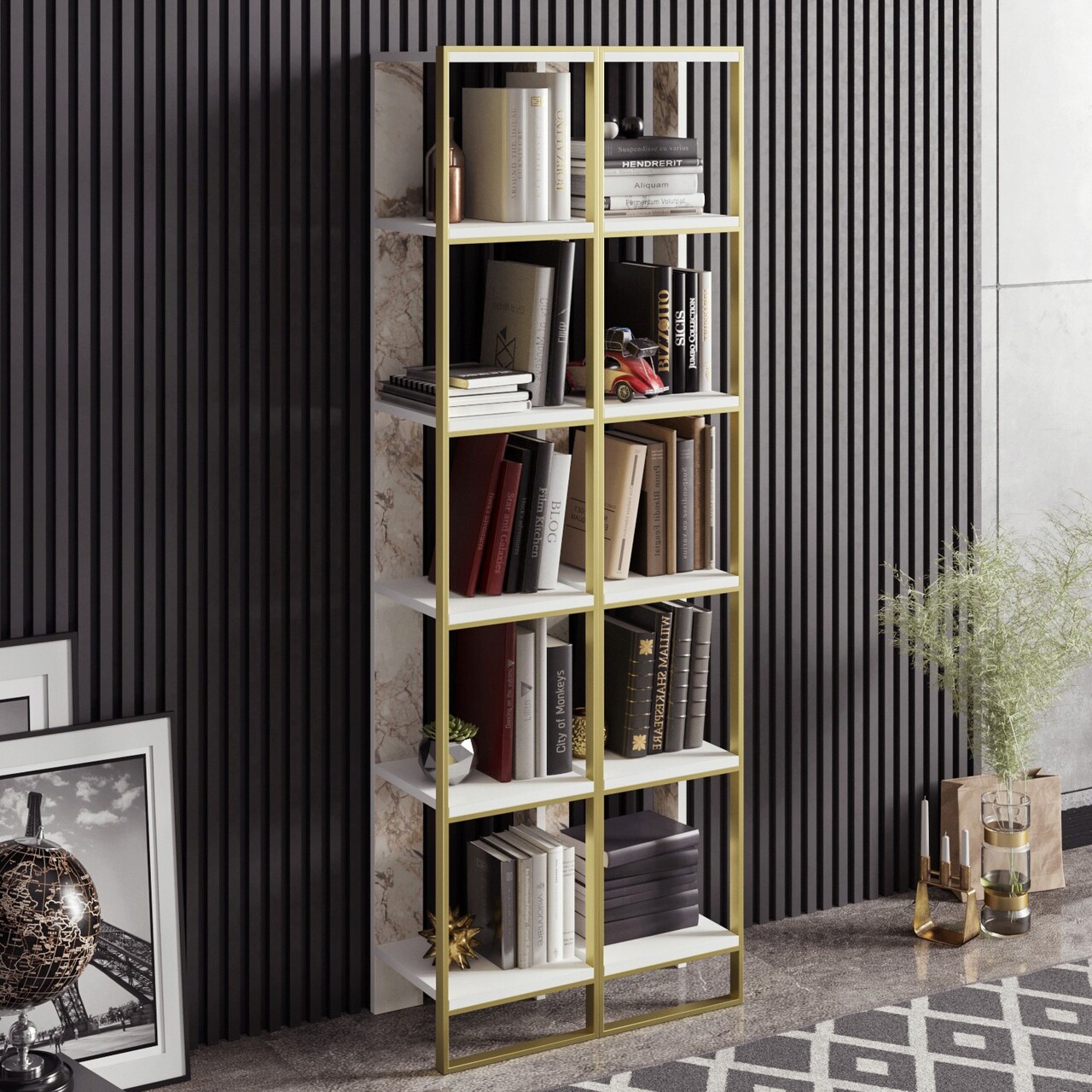 Corp biblioteca, Hanah Home, Polka 2, Aur/Alb - imagine 5